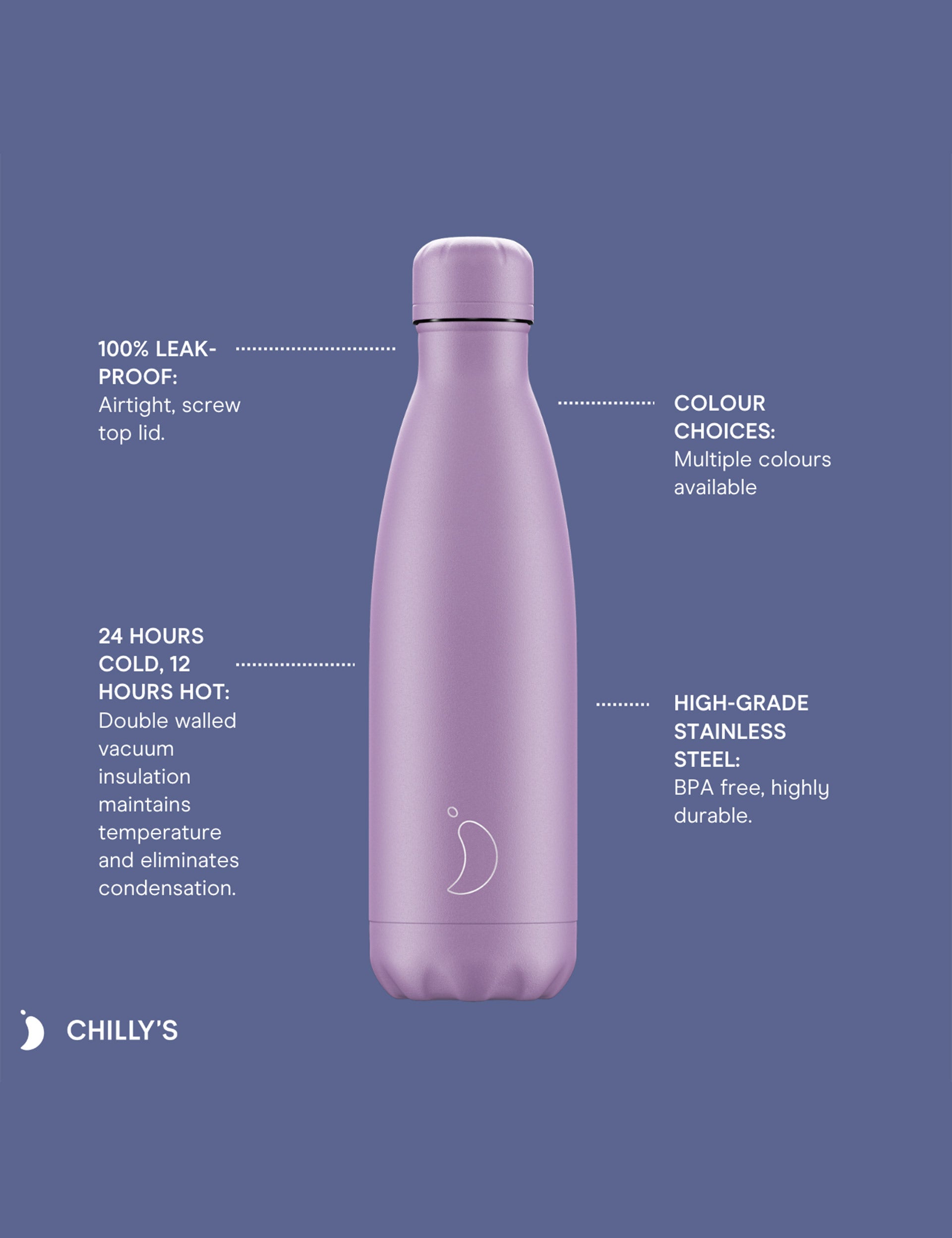 Chilly's, Water Bottle 500ml - Chrome Rose Gold