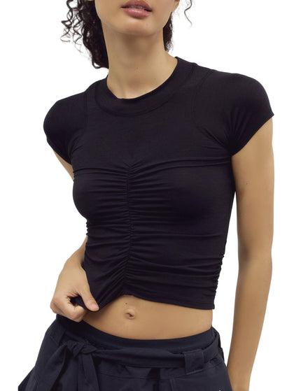 Tempo Ruched Short Sleeve Tee - Black