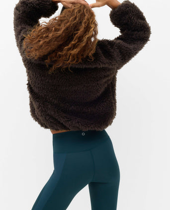 Borg Half Zip Textured Funnel Neck Fleece Jacket - Bitter Chocolate
