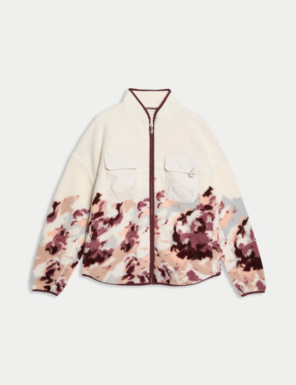 Goodmove Borg Printed Funnel Neck Zip Up Fleece Jacket - Ivory Miximages6- The Sports Edit