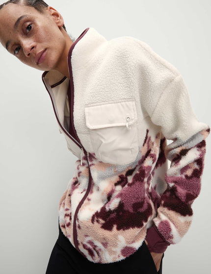 Goodmove Borg Printed Funnel Neck Zip Up Fleece Jacket - Ivory Miximages1- The Sports Edit