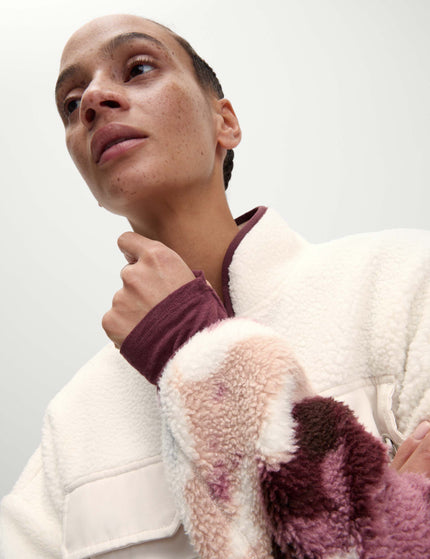 Goodmove Borg Printed Funnel Neck Zip Up Fleece Jacket - Ivory Miximages3- The Sports Edit