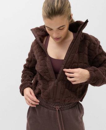 Borg Textured Funnel Neck Fleece Jacket - Dark Chocolate