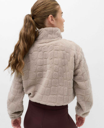 Borg Textured Funnel Neck Fleece Jacket - Putty