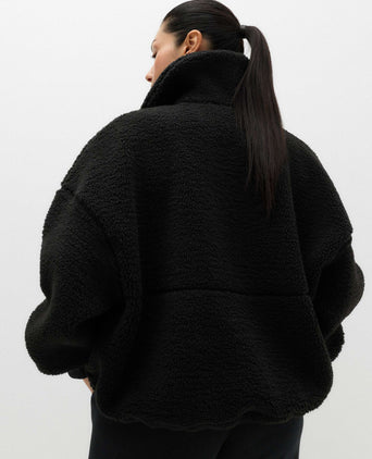 Borg Zip Up Funnel Neck Fleece Jacket - Black
