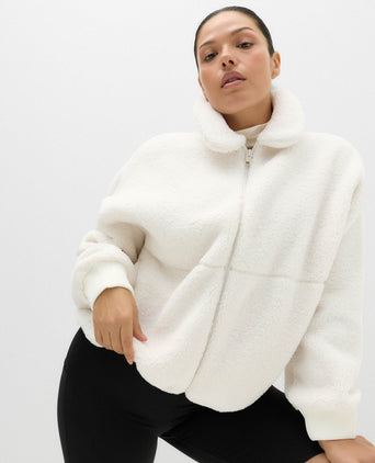 Borg Zip Up Funnel Neck Fleece Jacket - Ivory