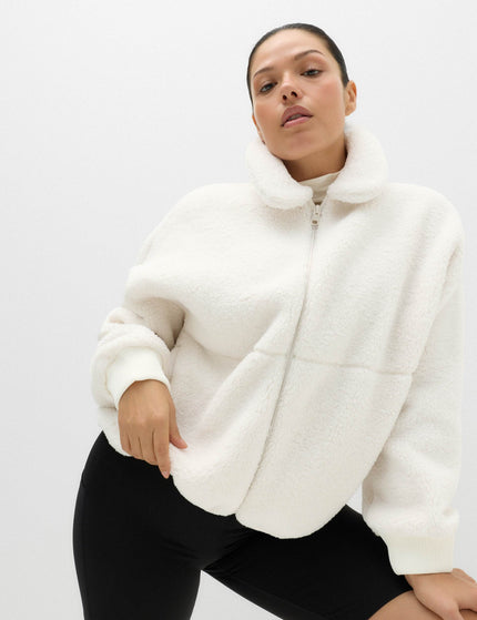 Borg Zip Up Funnel Neck Fleece Jacket - Ivory