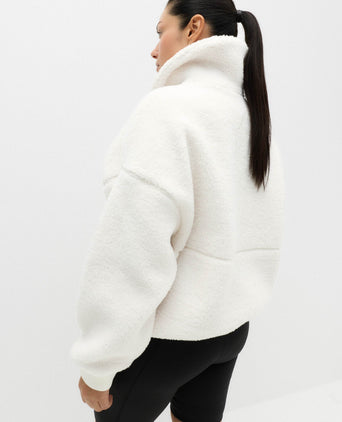 Borg Zip Up Funnel Neck Fleece Jacket - Ivory