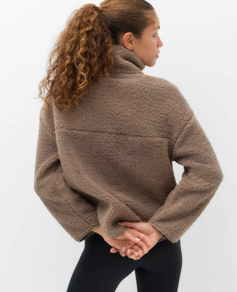 Borg Zip Up Longline Fleece Jacket - Soft Brown