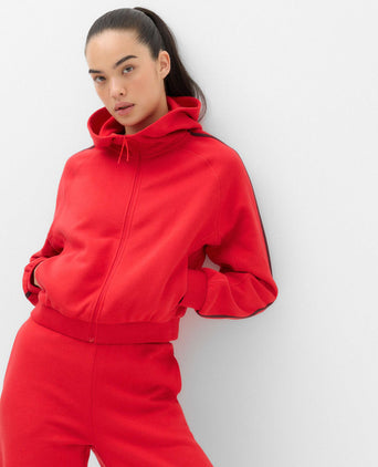 Cotton Rich Side Stripe Zip Up Hoodie - Poppy