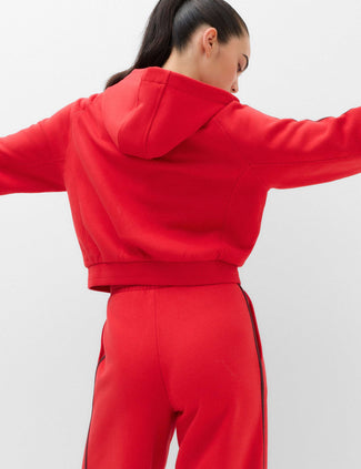Cotton Rich Side Stripe Zip Up Hoodie - Poppy