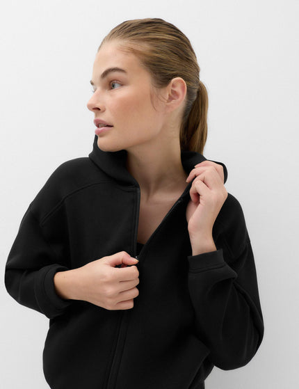 Goodmove Cropped Bubble Hem Hoodie with Modal - Blackimages1- The Sports Edit