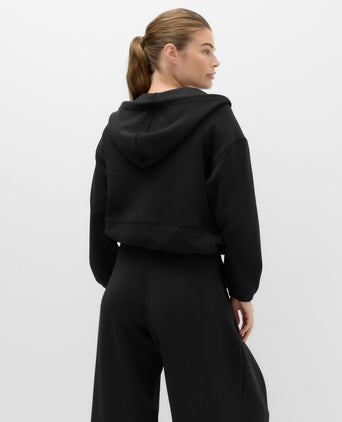 Cropped Bubble Hem Hoodie with Modal - Black