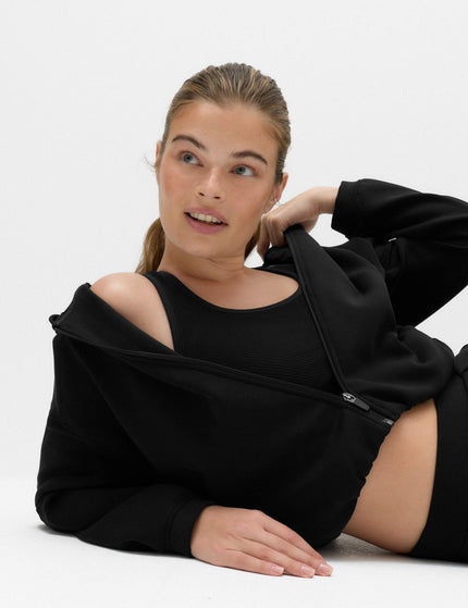 Goodmove Cropped Bubble Hem Hoodie with Modal - Blackimages5- The Sports Edit