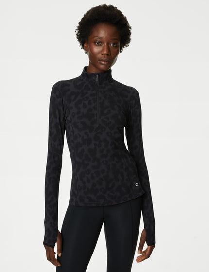 Goodmove Funnel Neck Half Zip Running Top - Black Leopardimages1- The Sports Edit