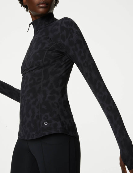 Goodmove Funnel Neck Half Zip Running Top - Black Leopardimages4- The Sports Edit