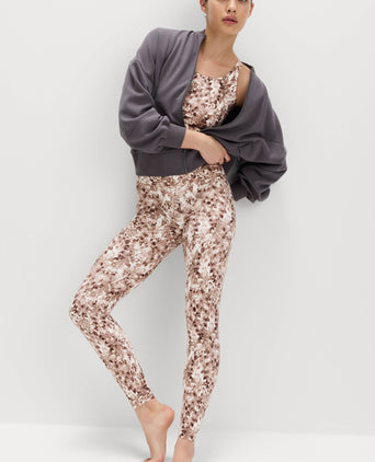 Go Balance Printed Wrap Waist Yoga Leggings - Cream Mix