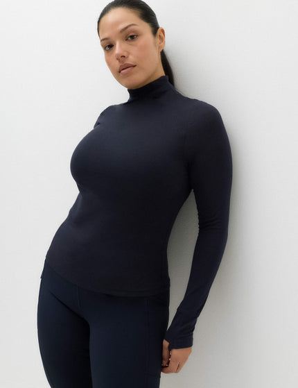 Merinotec Merino Blend High Neck Fitted Top - Dark Navy