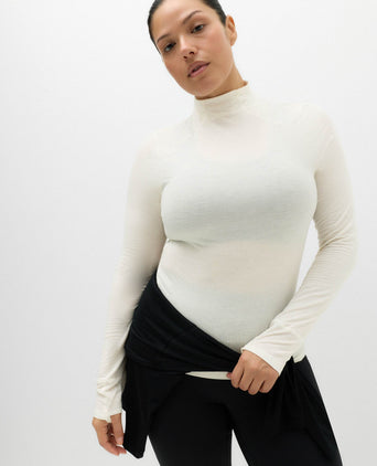 Merinotec Merino Blend High Neck Fitted Top - Ivory