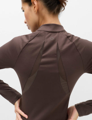 Mesh Panel Half Zip Running Top - Dark Chocolate