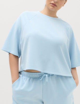 Modal Blend Sand Wash Oversized Crop Sweatshirt - Powder Blue