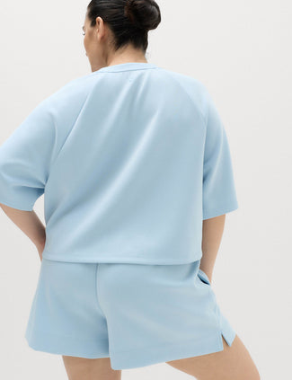 Modal Blend Sand Wash Oversized Crop Sweatshirt - Powder Blue