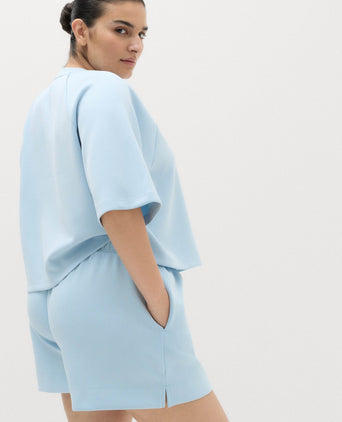 Modal Blend Sand Wash Relaxed High Waisted Shorts - Powder Blue