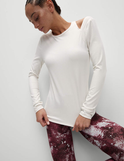 Goodmove Rib Cold Shoulder Fitted Yoga Top - Ivoryimages1- The Sports Edit
