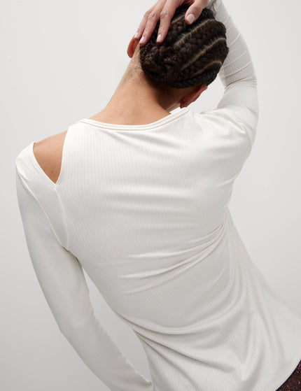 Goodmove Rib Cold Shoulder Fitted Yoga Top - Ivoryimages2- The Sports Edit