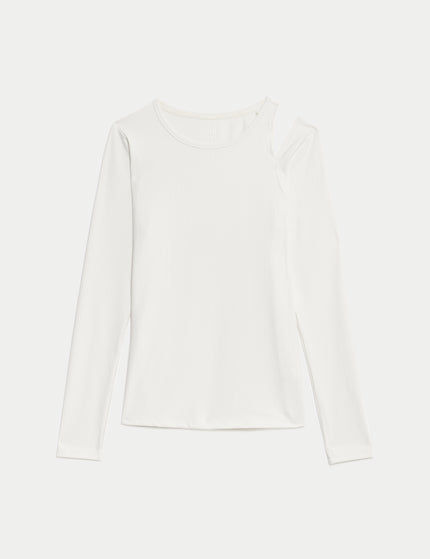 Goodmove Rib Cold Shoulder Fitted Yoga Top - Ivoryimages7- The Sports Edit