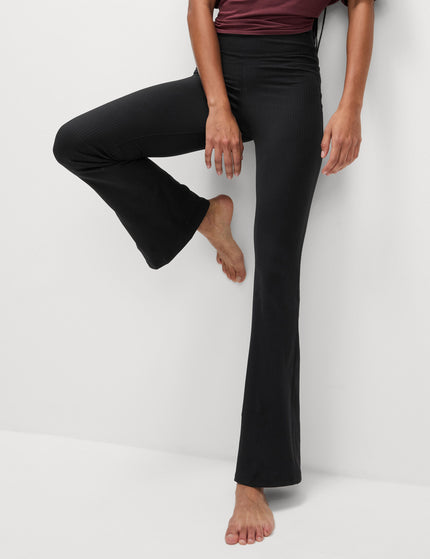 Goodmove Ribbed High Waisted Flared Yoga Leggings - Blackimages1- The Sports Edit