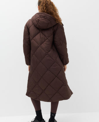 Stormwear Hooded Longline Puffer Coat - Dark Chocolate