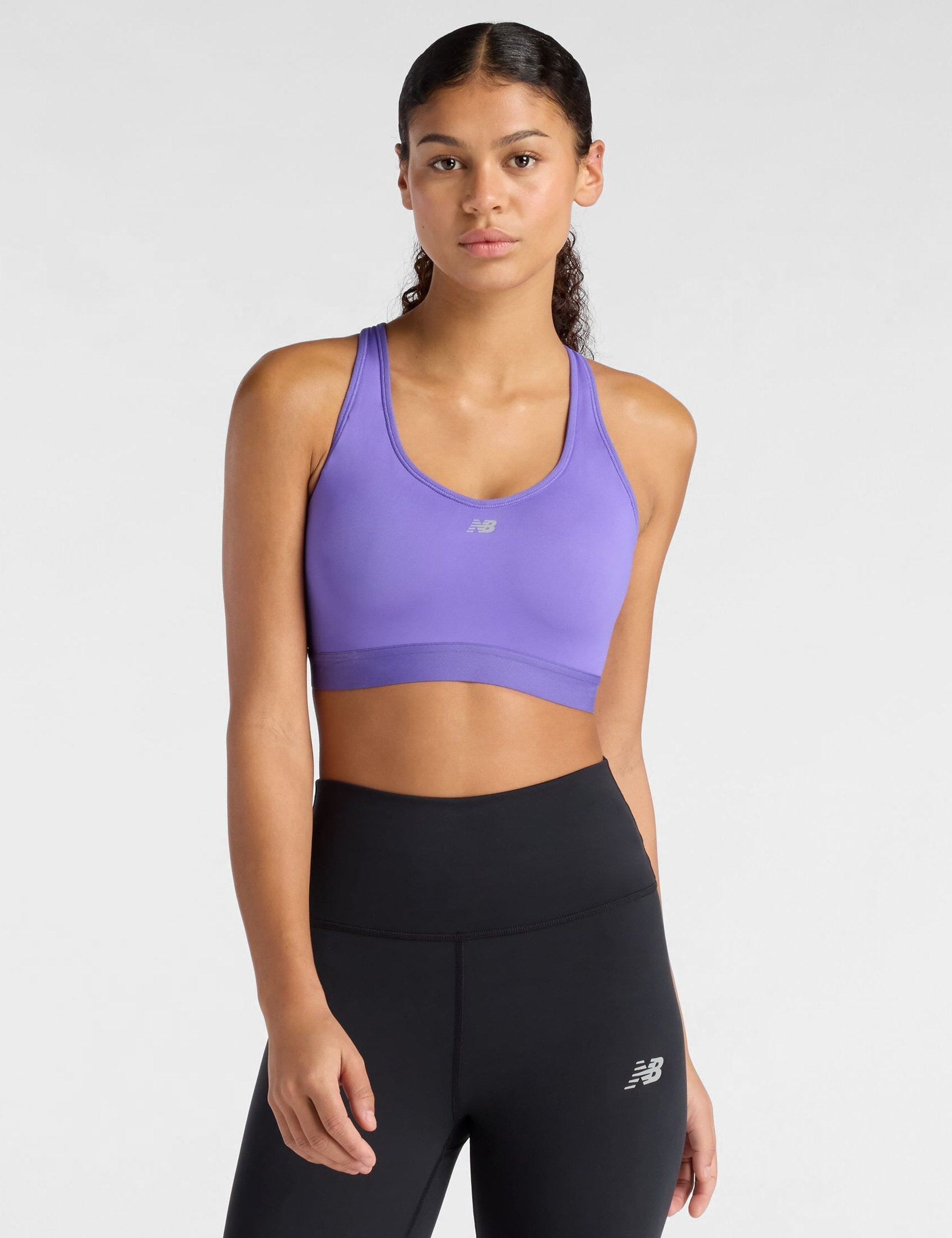 New Balance NB Essential Run Bra Electric Purple The Sports Edit