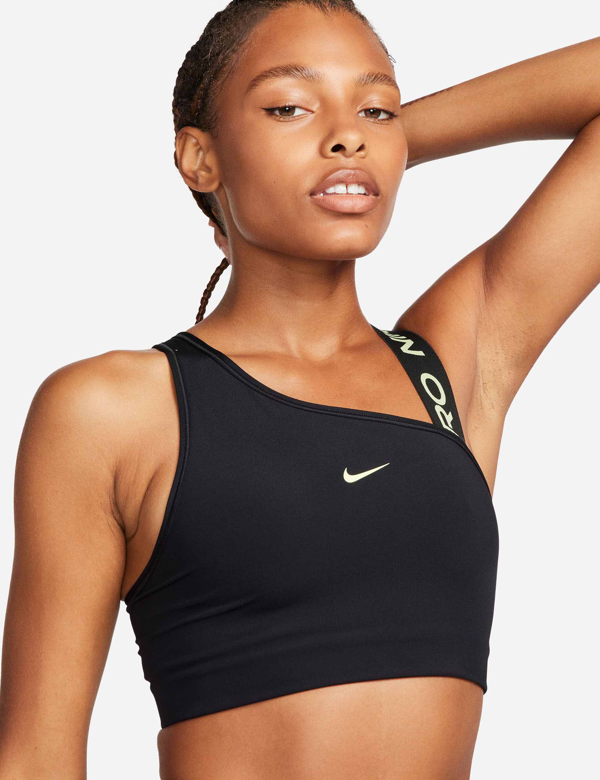 Nike Training Air Swoosh Dri-FIT mock zip neck cropped bra top in black -  ShopStyle