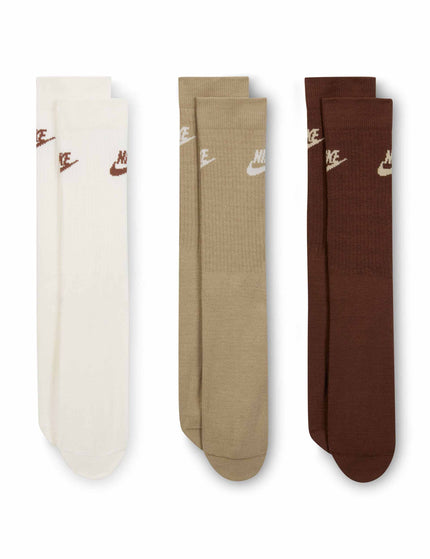 Nike Sportswear Everyday Essential Crew Socks (3 Pairs) - White/Brownimages1- The Sports Edit