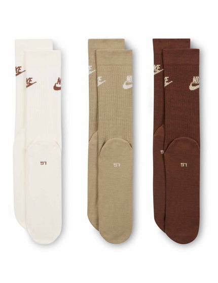 Nike Sportswear Everyday Essential Crew Socks (3 Pairs) - White/Brownimages2- The Sports Edit