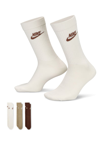 Nike Sportswear Everyday Essential Crew Socks (3 Pairs) - White/Brownimages3- The Sports Edit