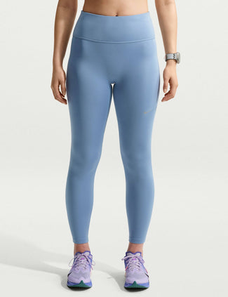 Tempo High Waisted 7/8 Running Leggings - Work Blue/Reflective Silver