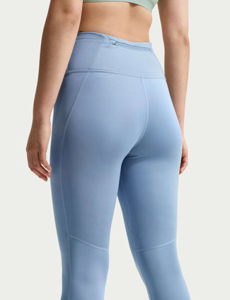 Tempo High Waisted 7/8 Running Leggings - Work Blue/Reflective Silver