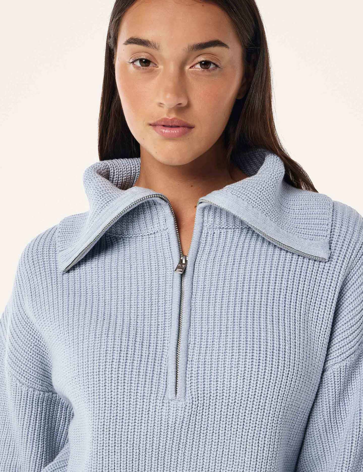 Nation High Season Zip Neck Knit Ice Blue The Sports Edit