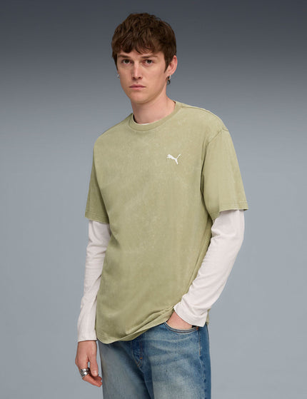 PUMA Essentials Elevated Relaxed Wash Tee - Lux Armyimages1- The Sports Edit