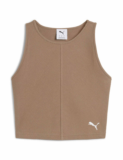 PUMA Wardrobe Ess Ribbed Crop Top - Totally Taupeimages6- The Sports Edit