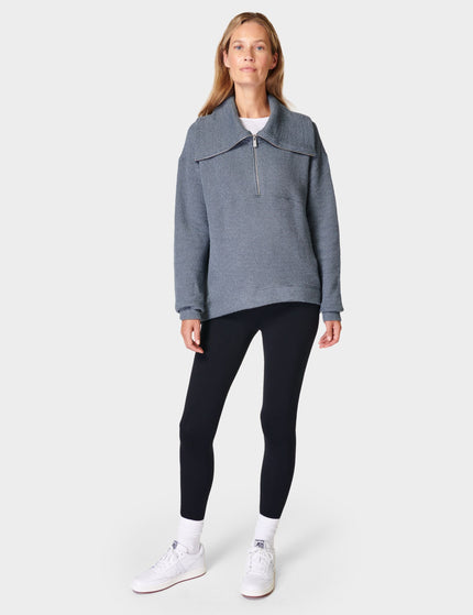 Sweaty Betty Restful Boucle Half Zip Sweatshirt - Steel Blueimages4- The Sports Edit