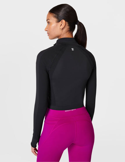 Sweaty Betty Athlete Crop Seamless Gym Zip Up - Blackimages2- The Sports Edit