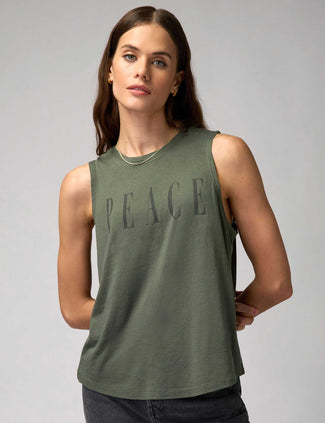 Peace Jade Muscle Tank - Olive Green