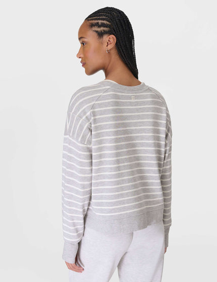 Sweaty Betty After Class Crop Sweatshirt - Lily White Light Grey Marl Stripeimages2- The Sports Edit