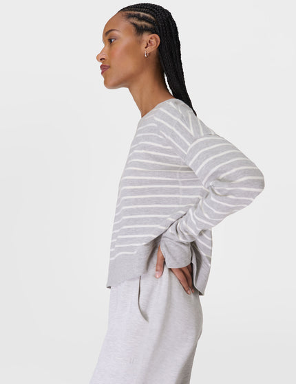 Sweaty Betty After Class Crop Sweatshirt - Lily White Light Grey Marl Stripeimages3- The Sports Edit