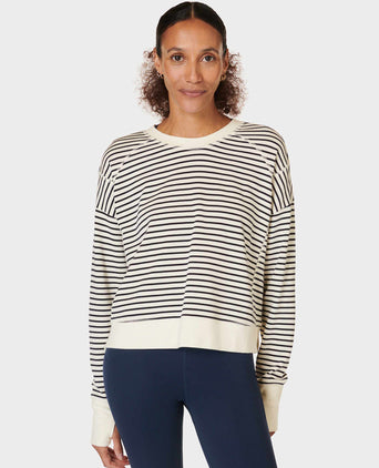 After Class Crop Sweatshirt - Lily White Stripe
