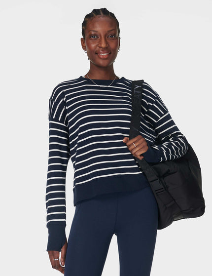 Sweaty Betty After Class Crop Sweatshirt - Navy White Stripeimages6- The Sports Edit