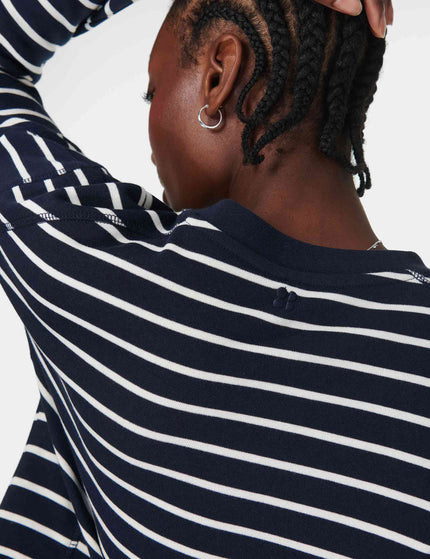 Sweaty Betty After Class Crop Sweatshirt - Navy White Stripeimages5- The Sports Edit